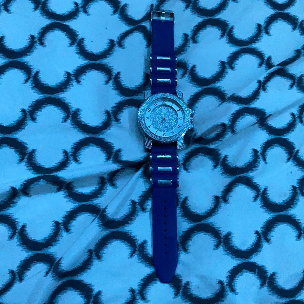 Blue strap crystal techno pave watch